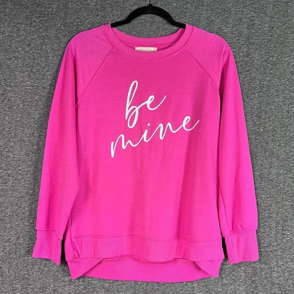 Philosophy Pink “Be Mine” Sweatshirt Valentine Embroidery Pullover Women’s M NWT